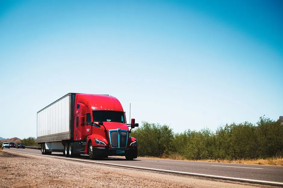 Semi-trailer truck driving down a highway, representative of a Class A combination vehicle